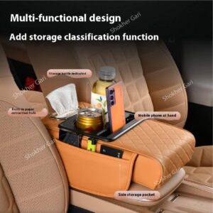 Car Armrest Cup and Phone Holder with Tissue box