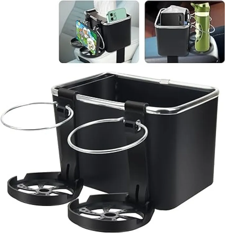 Car Armrest Storage Box Foldable Cup Holders
